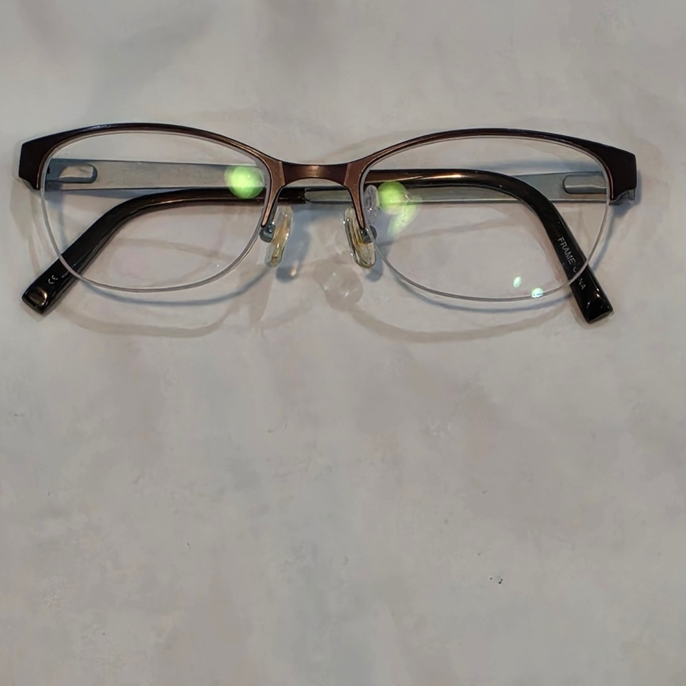 Unbranded Eyeglasses Women Medium Brown Silver Good Semi Rimless Rectangular